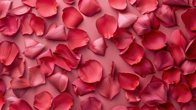 Realistic flower petals apart from each other photo pattern, flat color background, isometric, view from top, bird eye view, professional studio shoot
