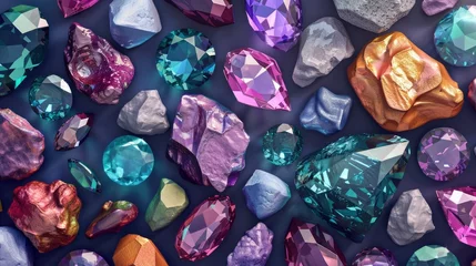  Realistic gemstones apart from each other photo pattern, flat color background, isometric, view from top, bird eye view, professional studio shoot © shooreeq