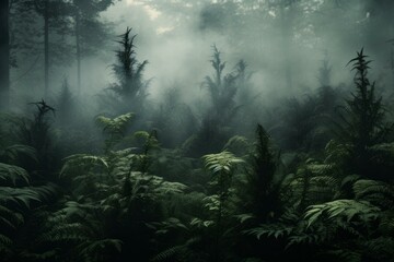 Enchanting Smoke magic forest. Fantasy outdoor scary. Generate Ai - obrazy, fototapety, plakaty