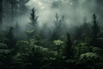 Foto auf Acrylglas Enchanting Smoke magic forest. Fantasy outdoor scary. Generate Ai © juliars