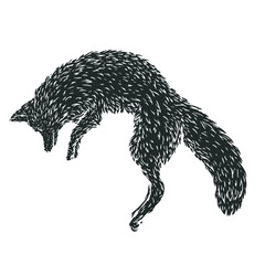 Jumping fox in monochrome hand drawn style. Vintage sketch vector illustration. Animal isolated on white background. - 756340665