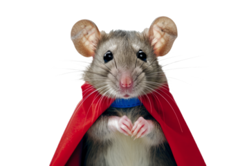 mouse wearing a superhero costume, portraying a small but mighty hero with determination.