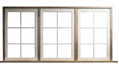 Real modern window isolated on a white background, various office front store frames collection for design, exterior building aluminum facade element, clipping path .	
