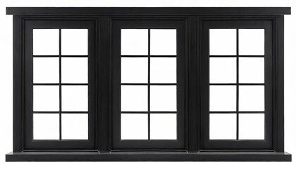 Real modern black wooden windows isolated on a white background, various office fronts tore frames single for design, exterior building aluminum facade element, clipping path .	
