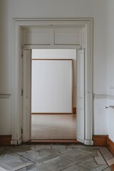 Blank poster in front of the door.