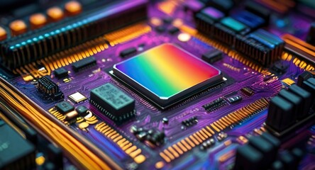 Obraz premium Abstract technology background with Close-up of electronic circuit board with processor Technology background 