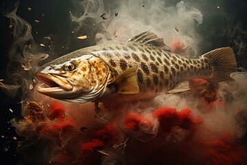Obraz premium Aromatic Smoked fish grill. Cook hot cuisine. Generate Ai
