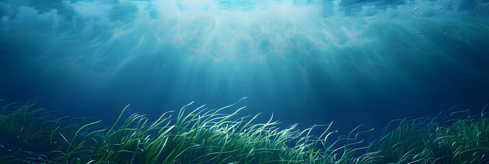 Fototapeta na wymiar Underwater world, seaweeds and water plants waving in idyllic clean waters.