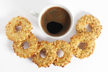 Coffee and cookies rings with nuts