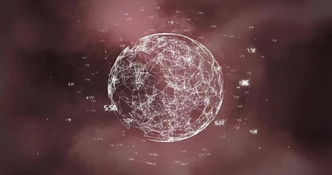 Animation of data processing over spinning globe and smoke clouds