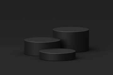 Black product podium display advertising stage presentation studio showcase mockup 3d template stand background with minimal modern luxury elegant pedestal or empty dark floor backdrop web banner.