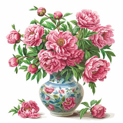 Vase of Peonies Clipart Clipart isolated on white background