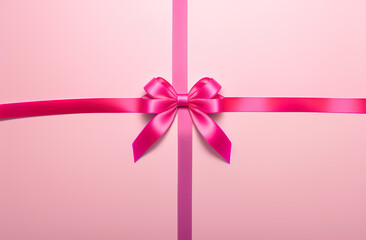 Pink shiny bow on a Gift close-up, Rose wallpaper background, Beautiful Splash screen for Holiday or Present Package Design.
