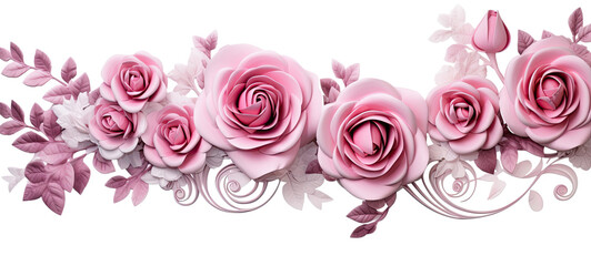 Group of Pink Roses on White Background
