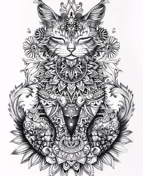 Feline Fusion A Tattoo-Inspired Cat Artwork Generative AI