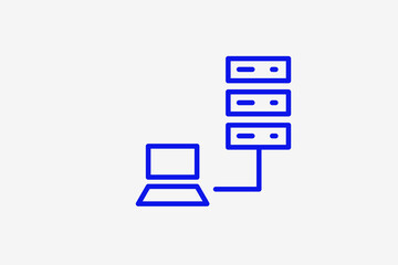 connection between the computer and the server illustration in line style design. Vector illustration.