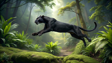 Black Panther in the Jungle - obrazy, fototapety, plakaty
