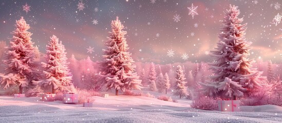 Pink Snowfall A Winter Wonderland Generative AI