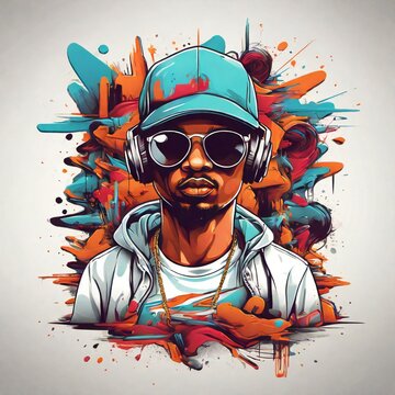 illustration of a hib hop style man. beautiful art design for t-shirts, stickers, posters, social media, web. generative ai
