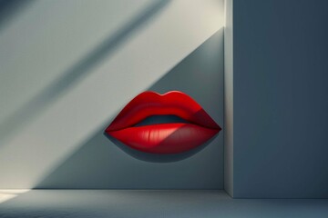 A minimalist graphic design of abstract lips with clean lines and a limited color palette, emphasizing simplicity and elegance.