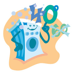 Funny illustration of a washing machine that washes at 40 degrees instead of 60 degrees