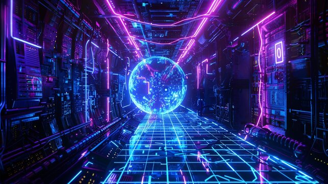 Purple Neon Pathway to the Future A Glowing Digital Universe Generative AI