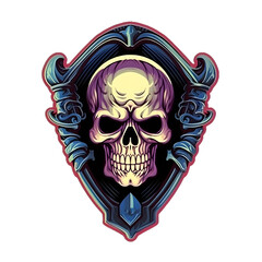 Warrior Skull Emblem with Weapon Isolated on Transparent Background. Skeleton Warrior Mascot