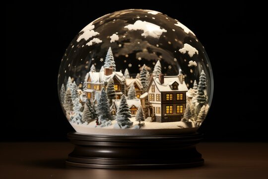 Intricate Snow decorative globe. Winter glass cold. Generate Ai