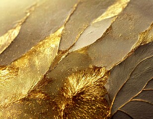 Close-up of a surface covered in gold leaf, showing the ultra-thin sheets of gold and their delicate texture and shine.