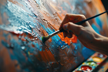 Close-up of painting with vibrant brushstrokes