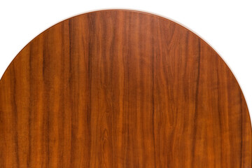 Varnished wooden panel with rounded top on a white background