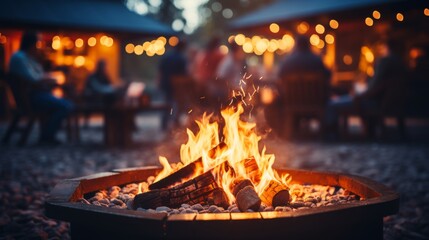 Obraz premium Friends enjoying outdoor barbecue. capturing the warm ambiance and conversations around the fire pit