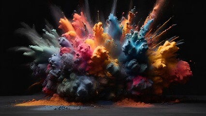 Fototapeta premium Colorful powder splash on a black background, AI-generated