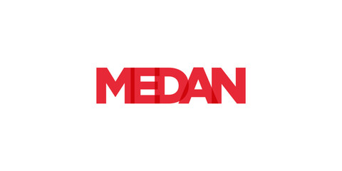 Medan in the Indonesia emblem. The design features a geometric style, vector illustration with bold typography in a modern font. The graphic slogan lettering.