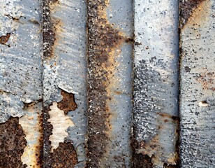 A panel of metal corroded over time, with a focus on the layers of corrosion and the interplay of colors and textures.