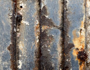 A panel of metal corroded over time, with a focus on the layers of corrosion and the interplay of colors and textures.