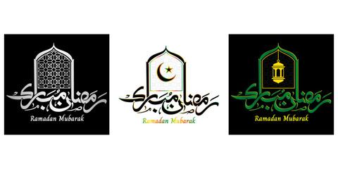 Ramadan Mubarak Colorfull arabic ramadan kareem calligraphy lettering ramadhan greeting text for ramzan mubarak islamic calligraphy means : holy month of muslim , arabic artwork vector.