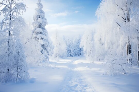 Frosty Snow winter landscape. Nature snowy. Generate Ai
