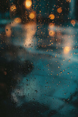 Raindrops on Glass with Warm Bokeh Lights