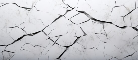 A monochrome photo of a cracked wall with a tree twig growing out of it, creating a captivating visual pattern in this composite material structure - Powered by Adobe