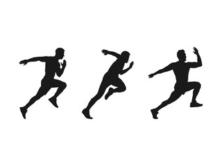 athletic young man running silhouettes. Running men and women, vector set of isolated silhouettes. Running man side view vector silhouette. running man icon isolated on white background.