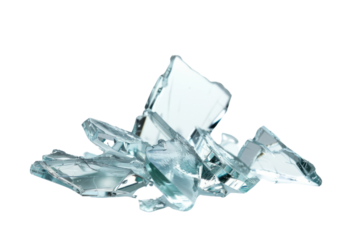 A pile of broken glass, clear and sharp.