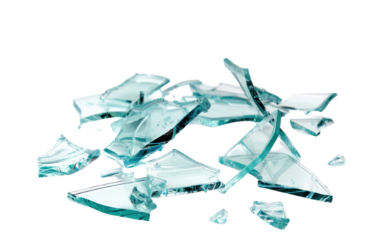 A pile of broken glass, clear and sharp.