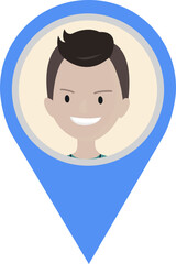 Cute boy cartoon character in map pointer marker pin, graphic design no background 