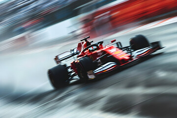formula one car in motion with blur