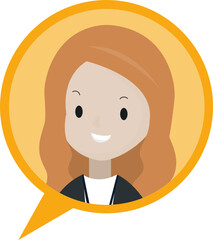 Speech bubble talk sign with female cartoon character, transparent background