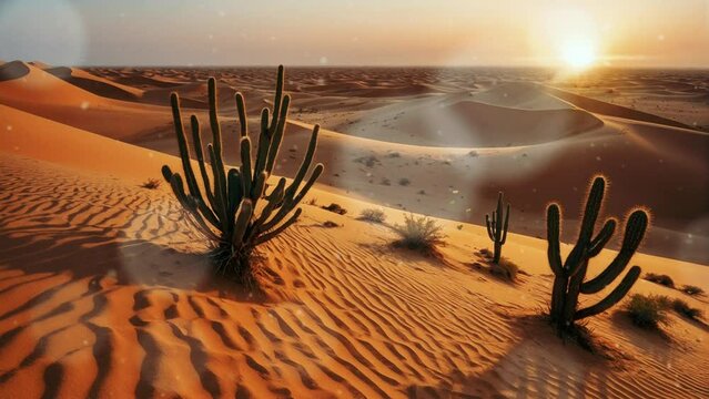 Rub' al Khali desert sunset panorama, Blank Quarter, Abu Dhabi, United Arab Emirates. Seamless looping 4k video animation.