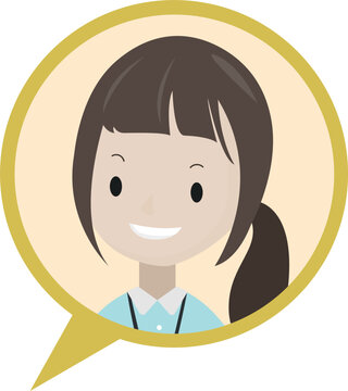 Speech bubble chat sign with female cartoon character, transparent background