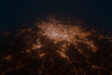 Aerial view on Belo Horizonte (Brazil) from east. Top view on modern city at night from space