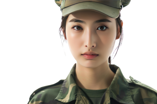 Beautiful Asian girl wearing military uniform